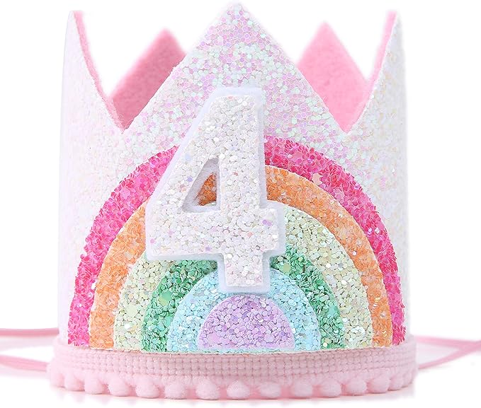 Birthday Rainbow Girl Crown, Birthday Hat for Event Party Supplies,Photo Props
