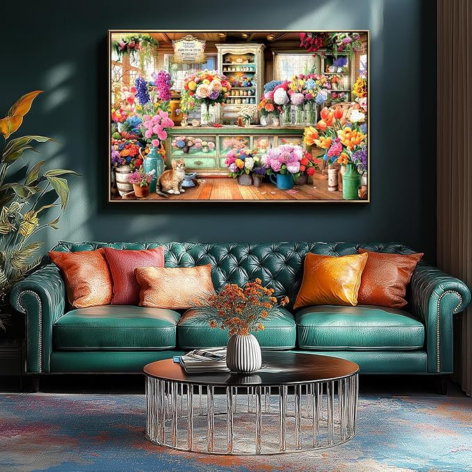 1000 Piece Jigsaw Puzzle for Adults - Colorful Flower Shop Scene with Cat, Premium Quality Cardboard Puzzles for Adults & Family, Challenging Adult Puzzle Games, 27x20 Inches Finished Size