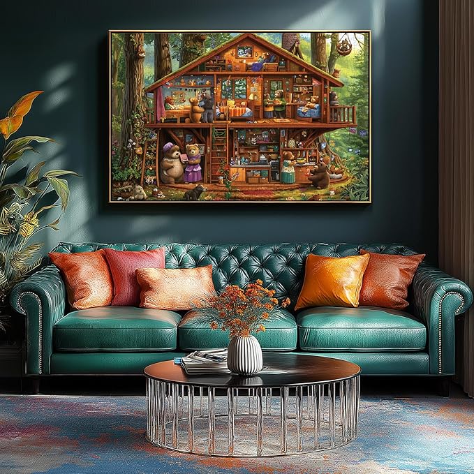 Blueforest 1000 Piece Jigsaw Puzzle - Large Forest Treehouse Bear Family Art Puzzle | Challenging Fun for Adults Home Decor (27.5 x 19.7 Inches)
