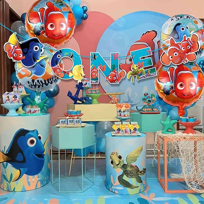 "Findng Nmo 'One' Birthday Banner | Under the Sea Party Decoration | Ocean Theme Celebration | Nautical Party Supplies | Fun & Vibrant Decor for Special Events"