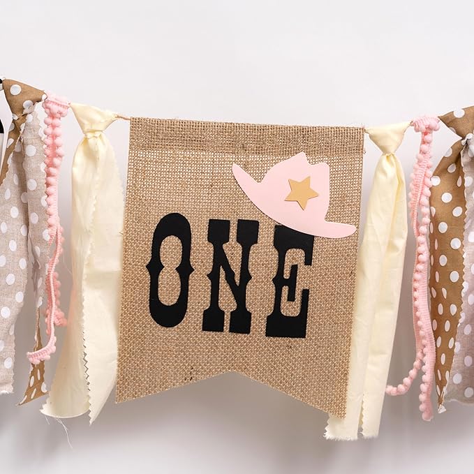 Cowgirl Highchair Banner 1st Birthday - My First Rodeo High Chair Banner, First Rodeo Birthday Decorations Party Supplies for Party, Anniversary, Photo Props... (Pink)