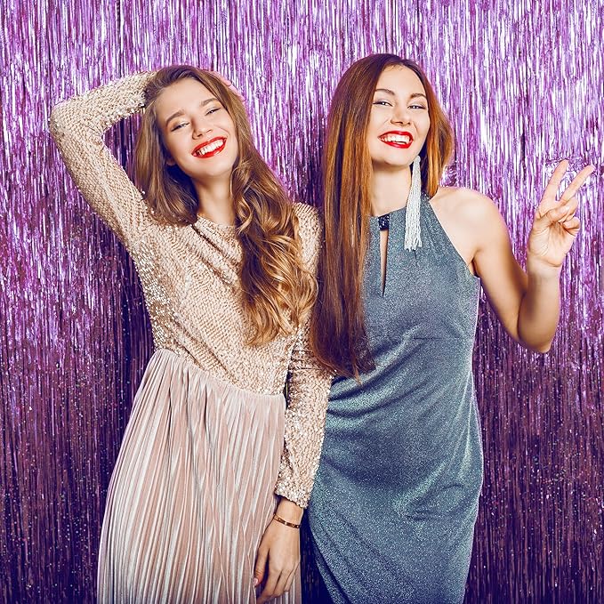 Pink Tinsel Curtain Party Backdrop Streamers - Birthday Decorations | Birthday Decorations for Girls | Princess Birthday Party Decorations |Sleepover Party Supplies for Girls,2 Pack