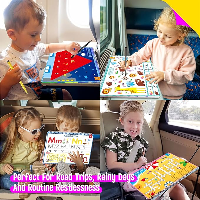 Alphabet & Numbers Handwriting Workbook, 30 Dry-Erase Activity Pages Letter and Number Tracing Practice for Preschool, Fun Mini Games Autism Busy Book for Kids, Toddlers, Educational Toy for Ages 3+