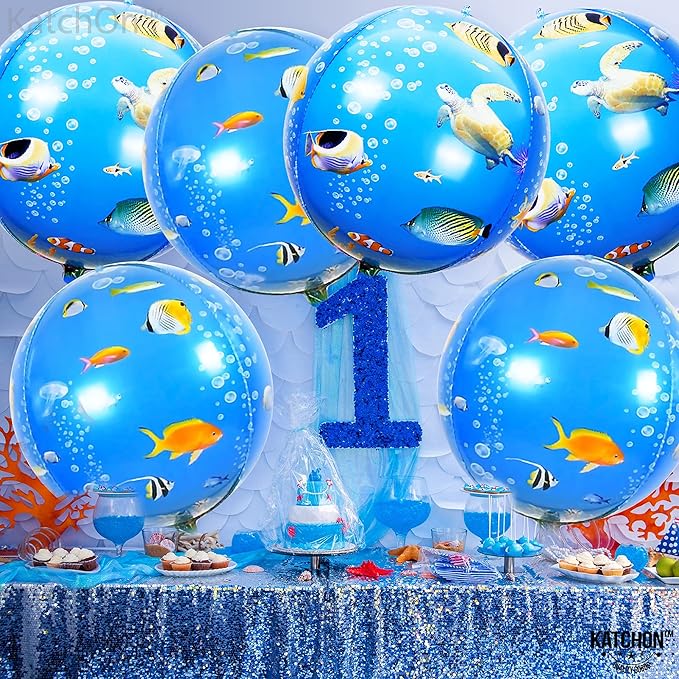 KatchOn, Sea Turtle Balloons for Birthday - Big 22 Inch, Pack Of 6 | Round 4D Under The Sea Balloons for Ocean Theme Party Decorations | Ocean Balloon for Turtle Birthday Decorations,Baby Shower Decor