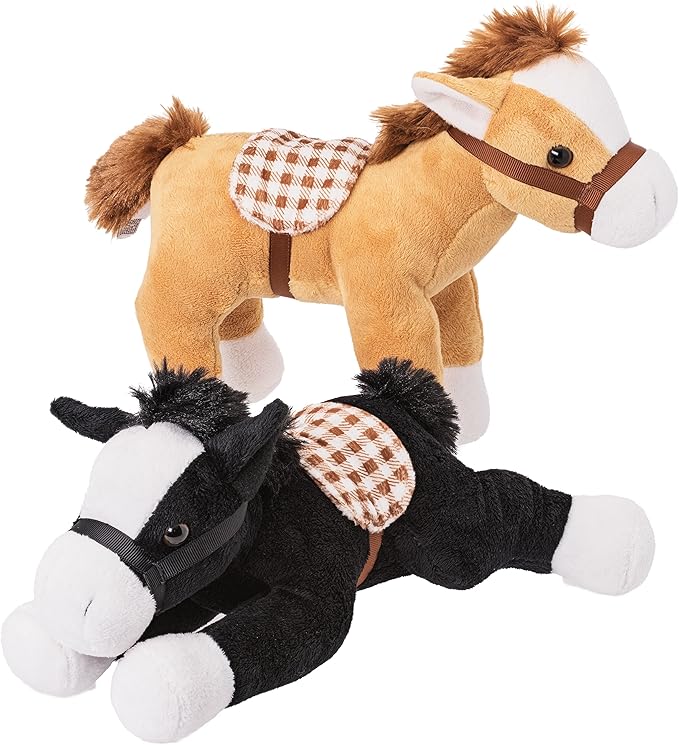 PREXTEX Bulk Jumbo 10'' Tall Plush Horses Stuffed Animal Horses Toys - 4 Pack | Party Favor Gifts and Supplies | Classroom Decoration | Cute Stuff Toy Baby, Kids, Toddler, Girls, and Boys Ages 6-12