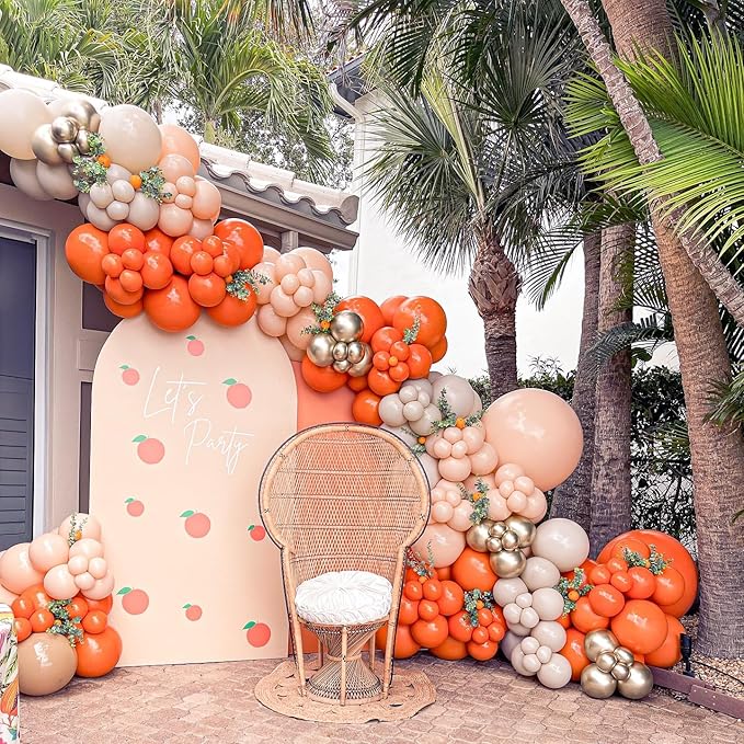 Paready Burnt Orange Balloons Set, 50Pcs Orange and Apricot Balloons, 12 Inch Metallic Confetti Gold Sand White Apricot Balloon for Baby Shower Thanksgiving Tropical Fall Party Supplies