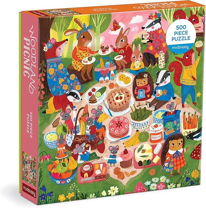 Mudpuppy Woodland Picnic 500 Piece Family Puzzle