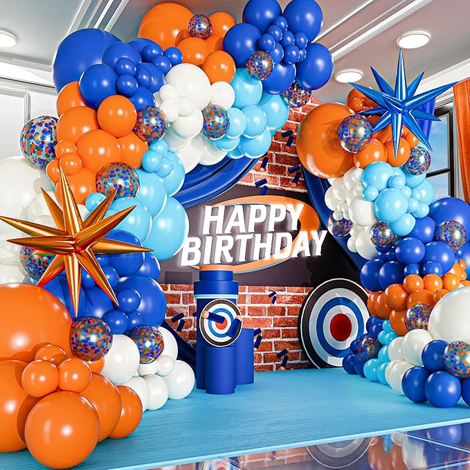 ALL-IN-1 Blue and Orange White Balloons Arch Kit & Garland – Small and Large White Oranges & Blues Balloons – Orange and Blue Party Decorations & Supplies for Birthday Party, Nerf, Blippi, Graduation