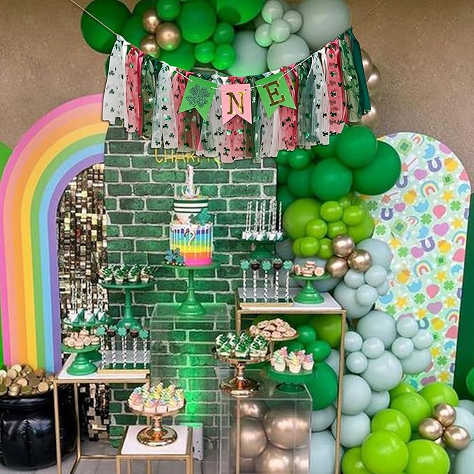 St. Patrick's Day High Chair Banner - Lucky One Birthday Party Supplies,Glitter Luck Shamrock Decorations,Four Leaf Clover First Birthday ONE Tutu Highchair Banner (lucky pink)