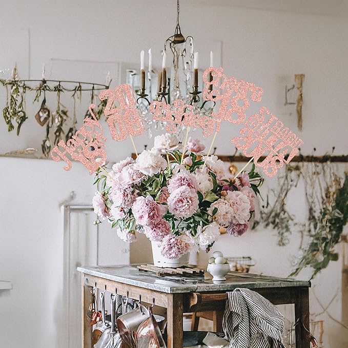 Gyufise 15Pcs Happy 18th Birthday Centerpiece Sticks Eighteen Straight Outta 2008 Table Flower Centerpieces Sticks for Cheers to 18th Birthday Party Supplies Rose Gold