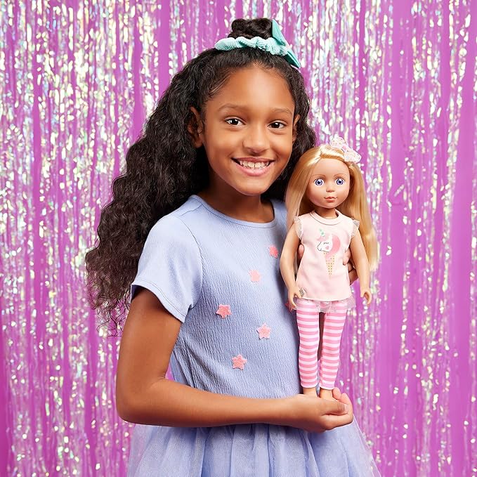 Glitter Girls – 14-Inch Fashion Doll - Blonde Hair & Blue Eyes - Pink Tunic, Striped Leggings, Hair Bow & Ballet Shoes – Dolls for 3+ Years Year Old Girls – Lacy