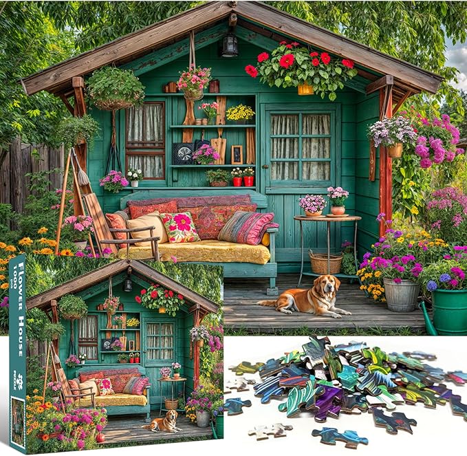 1000 Piece Puzzle for Adults, Flower House Jigsaw Puzzle, Family Puzzles Game, Interlock Perfectly No Dust, Home Decoration Puzzle, Gifts for Easter Parents Mother’s Day