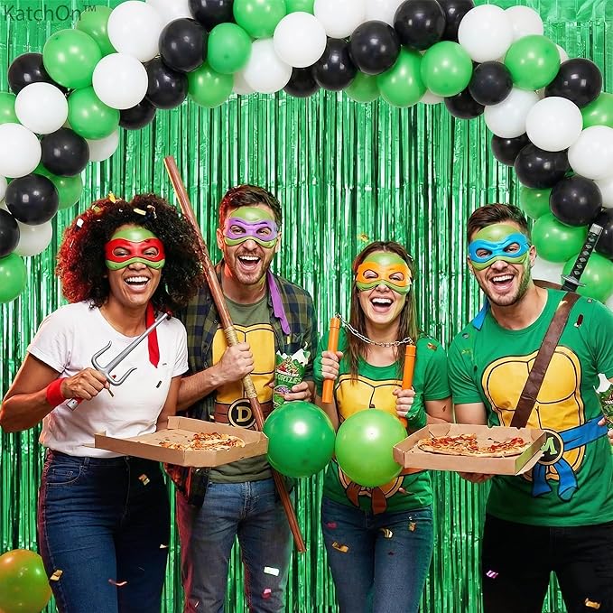 KatchOn, Green Streamers - 3.2x8 Ft, Pack of 2 | Green Backdrop for Dinosaur Birthday Decorations | Backdrop for Ramadan, St Patricks Day Decorations | Door Streamers for Jungle, Safari Party Decor