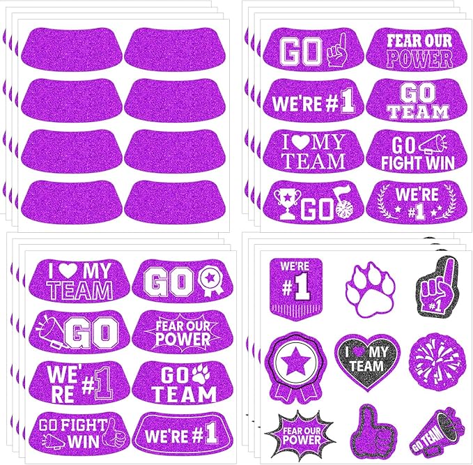 Gameza Purple Face Glitter Eye Black Stickers, 36PCS Football Baseball Breathable Eye Stickers, Soccer Face Sticker Party Favors for Lacrosse Fans, Spirit Day Accessories (Glitter, Purple)