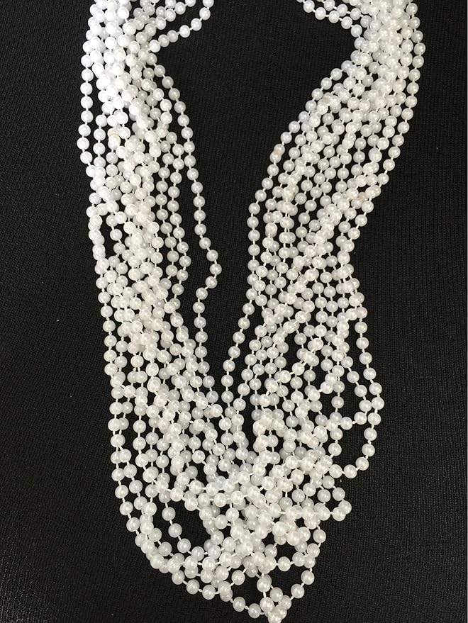 GIFTEXPRESS 12 Piece Faux Party Favor Pearl Beads Necklaces for Dress Up Party and Events, Girls Birthday Party Favor - 33" Long Plastic Decoration Beaded Necklace Bulk - St. Patricks Day, Mardi Gras & Christmas Pendant Accessories