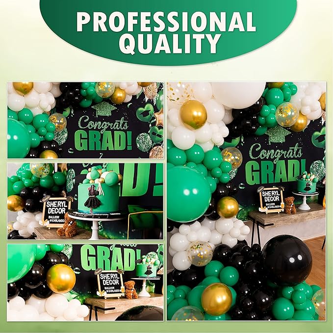 ALL-IN-1 Green Black White Balloons Garland Kit & Arch Small and Large Gold, White, Black Balloons Lime Dark Green Party Decorations for Graduation Birthday Football Soccer Army