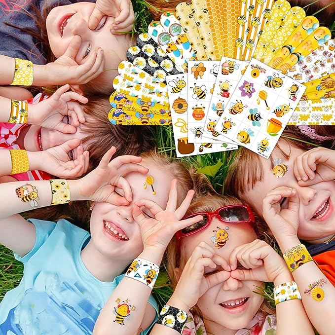 72PCS Bee Party Favors - 48PCS Pre-cut Tattoos & 24PCS Slap Bracelets - Honey Bee Birthday Supplies, Baby Shower Decorations, Classroom Prizes, Gifts for Girls & Kids