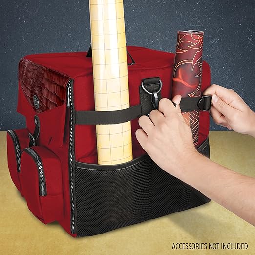 ENHANCE Board Game Shoulder Bag - Collector's Edition Board Game Storage with Shoulder Strap and Accessories Pockets for Dice, Cards, More - Reinforced Carrier Protects Tabletop Games (Dragon Red)
