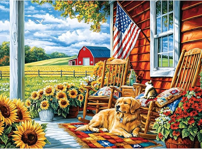 300 Piece Puzzles for Adults,Farm Country Life Puzzles for Adults Children Seniors,Sunflowers Dog Jigsaw Puzzles for Kids Ages 8-10 10-12,Landscape Puzzle Letter on Back, Family Puzzle Game,20.5*15in