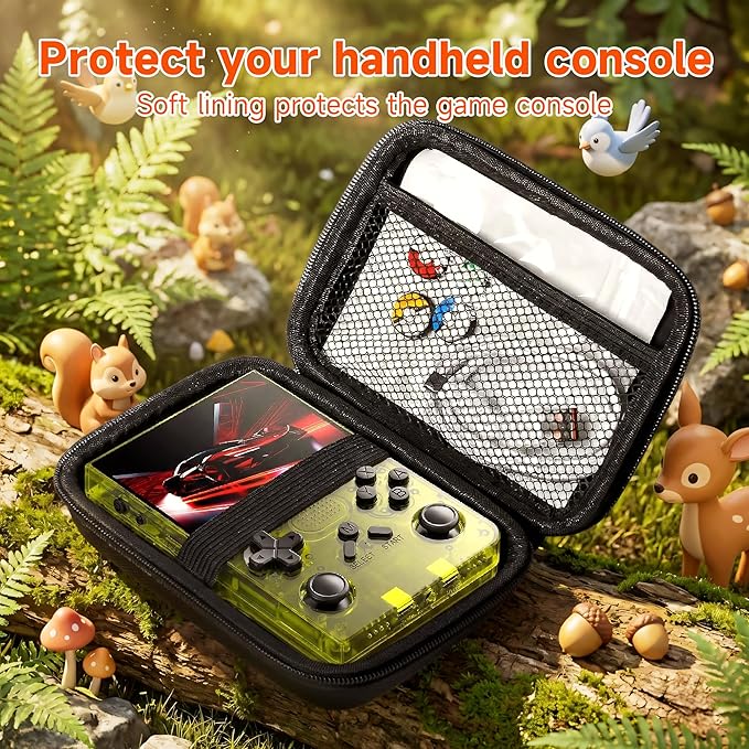 R40 Retro Handheld Game Console with Storage Case - Open Source System,3.5" IPS Screen, 18,000+ Classic Games, 128G TF Card, 3000mAh Battery, Portable Gaming Player for Travel, Yellow