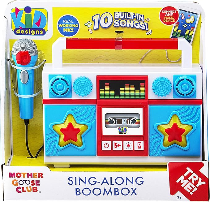 Mother Goose Club Sing Along Boom Box Speaker with Microphone for Fans of Mother Goose Club Toys, Kids Karaoke Machine with Built in Music and Flashing Lights