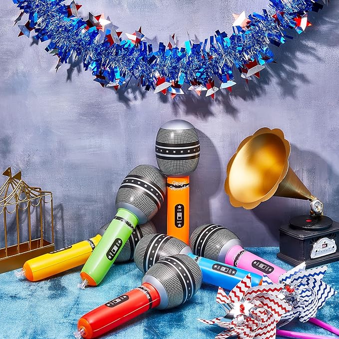 Zhanmai 12 Pieces Inflatable Microphones for Parties 9. 4 Inch Blow up Plastic Fake Microphone Props Toys for Musical Sing Concert Karaoke 80s 90s Party Cosplay Stage Decoration Supplies