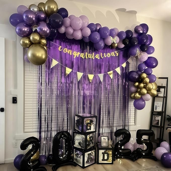 Purple and Gold Balloons, 12 Inch 35PCS Dark Pastel Purple Lavender Balloons with Metallic Gold Confetti Balloon for Girls Women Wedding Baby Shower Butterfly Princess Theme Birthday Party Decorations