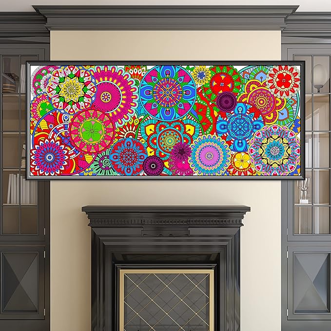 Dvbonike Jumbo Mandala Coloring Poster Giant Flower Color-in Paper Poster DIY Drawing Blank Doodle Art Banner Circular Floral 55.1x23.6 inch Wall Decor, Home School Activity Party Supplies for Kids