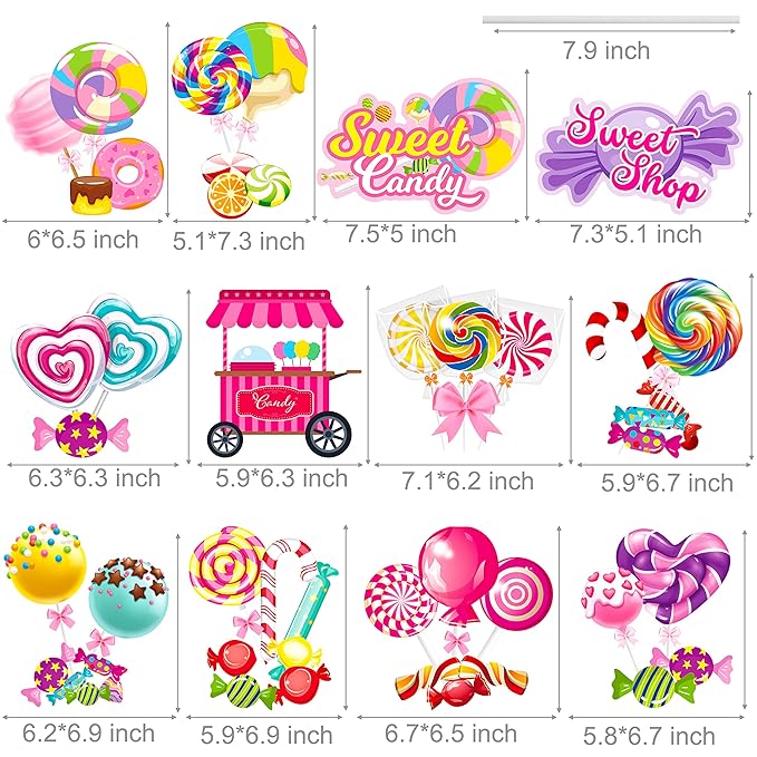 24Pcs Candyland Party Centerpieces Sticks Candyland Lollipop Table Toppers Sweet Candy Party Decorations for Candyland Theme Birthday Party Baby Shower Supplies