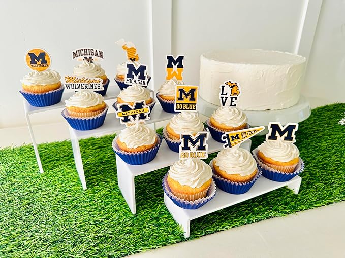 University of Michigan Cupcake Topper Party Supplies for U of M Football, Birthday, Graduation Party Decorations (24 Pieces) (Michigan Wolverines)