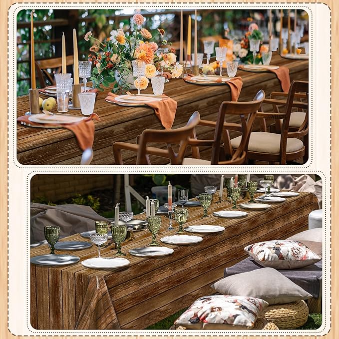 Kochorie 100 Ft x 54 Inch Crawfish Party Tablecloth Roll with Cutter Box Waterproof Plastic Lobster Table Cover (Wood Grain, 200 Ft x 54 Inch)