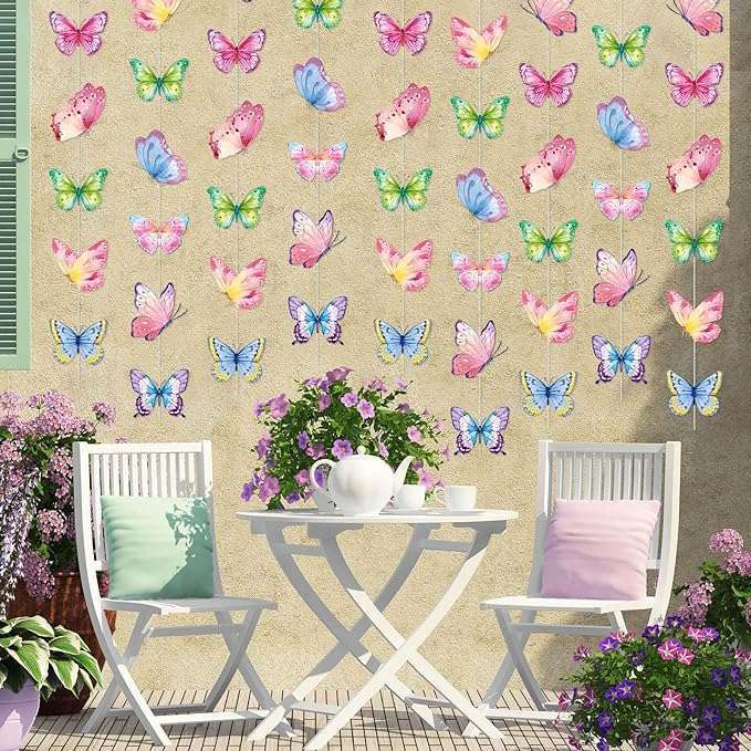 Capoda 8 Pcs Butterfly Birthday Garland Decoration Spring Butterfly Paper Garland Banners Hanging Decor for Home Wedding Bachelor Spring Birthday Party Supplies