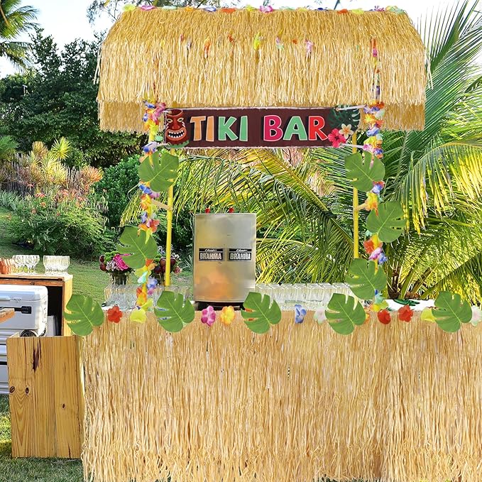 Auihiay Tropical Party Decorations, Luau Party Supplies Include Table Skirt, Tablecloth, Tiki Banner, Straws, Palm Leaves, Cupcake Toppers, Honeycomb Centerpieces, Hawaiian Themed Party Decorations