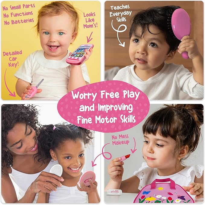 Play Purse for Toddlers - Toddler Girl Toys 2-3 Years Old with Accessories, Pretend Makeup, Keys, Smartphone, Toddler Toy Purse for Little Girls - Birthday Gift for Toddlers Girls 18 Months + - Pink