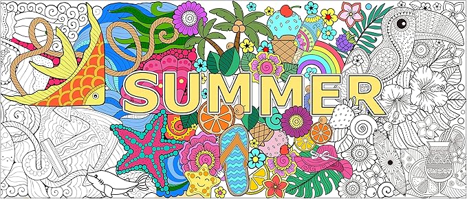 Dvbonike Jumbo Mandala Coloring Poster Giant Summer Color-in Paper Poster DIY Drawing Blank Doodle Art Banner 55.1 x 23.6 inch Tablecloth Wall Decoration, Home School Activity Party Supplies for Kids