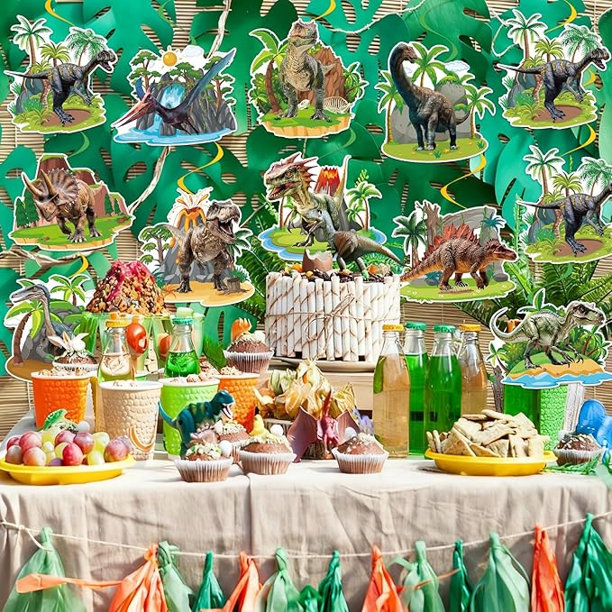 40Pcs Dinosaur Hanging Swirl Decorations, Cute Dinosaur Birthday Party Ceiling Hanging Swirls Dino Foil Swirls Streamers for Dino Themed Birthday Baby Shower Party Decor Supplies