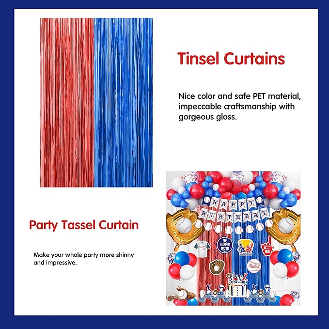 Baseball Party Decorations, Baseball Birthday Party Supplies Kit, Include Sport Themed Birthday banner, Foil Fringe,Hanging Swirls, Baseball Balloons, Cake&Cupcake Toppers