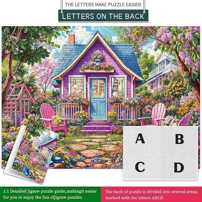 Jigsaw Puzzles for Adults 1000 Pieces, Interlock Perfectly Letter on Back No Dust, Home Decor Birthday Party Gift Toy for Men Women Elders Seniors, 1:1 Poster-Pink Flower Room