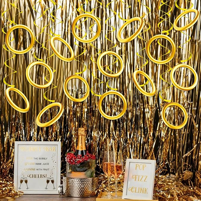 20pcs Golden Rings Birthday Party Decorations Golden Rings Hanging Swirls Video Game Party Ceiling Streamers for Cartoon Theme Birthday Party Supplies