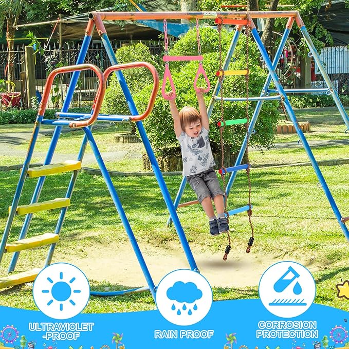 ShinyRelief 2 Pack Gym Swing Sets 48'' Trapeze Swing Bar Monkey Bar Heavy Duty Chain with Locking 6.8ft Climbing Rope Ladder Climbing Game for Accessories Tree House Playground Outdoor Play (Pink)