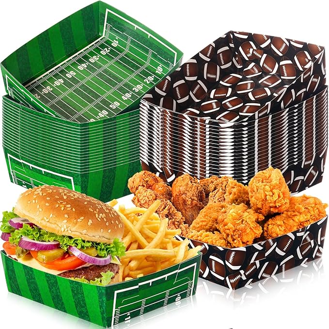 Teling 36 Pack Football Party Supplies Large 5 lb Football Plates Trays Bowls Paper Food Boats Disposable Nacho Serving Snack Trays for Sport Themed Birthday and Tailgate Party Decorations Favors