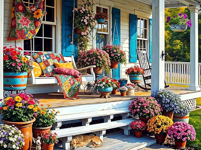Springbok Front Porch 500 Piece Jigsaw Puzzle for Adults - Colorful and Nostalgic Scene - Unique Cut Pieces - Made in USA