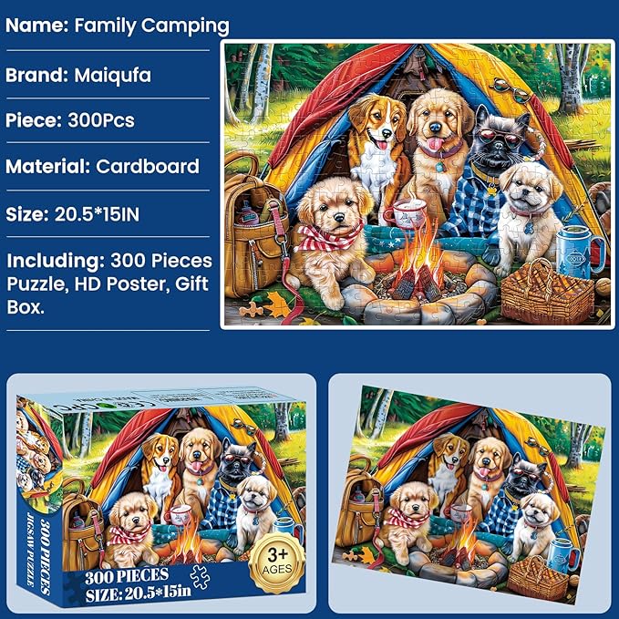 300 Pieces Puzzle for Adults | Family Campsite Large Piece Puzzle | Recycled Cardboard Jigsaw Puzzle 300 Pieces | Challenging Game Home Decor Birthday Party Gift Toy for Adults Kids Seniors 20.5*15 in