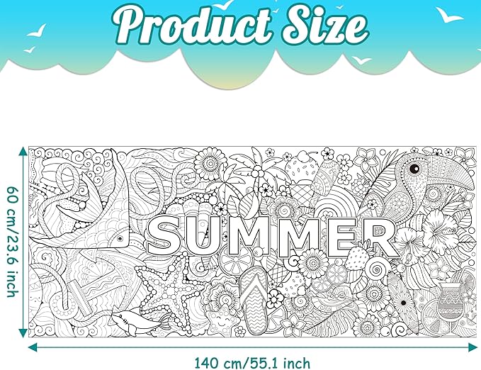 Dvbonike Jumbo Mandala Coloring Poster Giant Summer Color-in Paper Poster DIY Drawing Blank Doodle Art Banner 55.1 x 23.6 inch Tablecloth Wall Decoration, Home School Activity Party Supplies for Kids