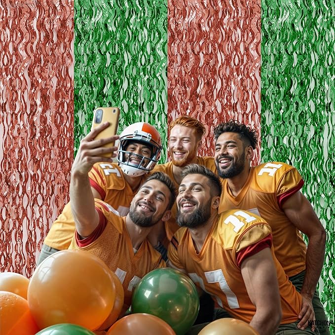 KatchOn, XtraLarge Wave Green and Brown Fringe Football Backdrop - 3.5x6.5 Feet, Pack of 2 | Football Party Decorations, Birthday Party Decorations, Safari Decorations, Jungle Party Decorations