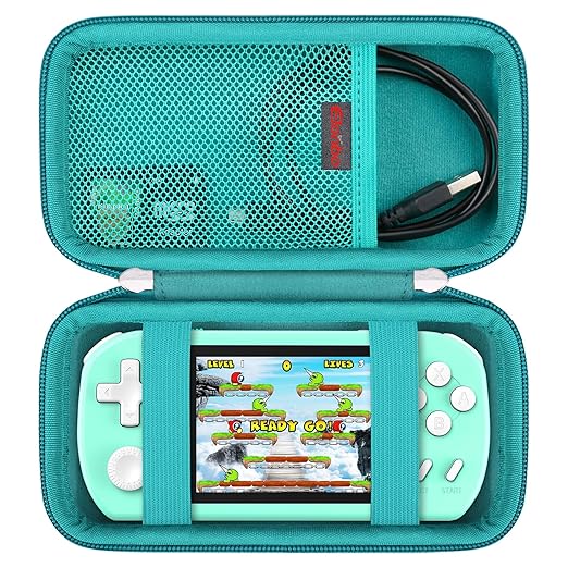 Elonbo Carrying Case for TEBIYOU/ WELLST·G/ TaddToy/ Beijue/ FAMILY POCKET/ CCTU/ X-JOYKIDS/ GREENCREEK/ Beico/ KAVOYI/ GuaiyeyeAP Handheld Game Console, Portable Electronic Gaming Player Bag, Green+