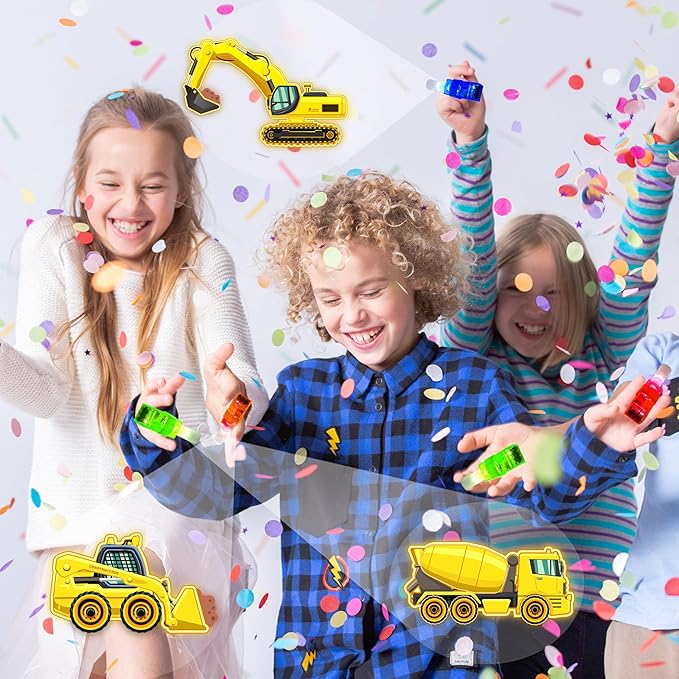 24PCS Construction Party Favors-LED Finger Lights：Glow-in-the-Dark Light-Up Toys Bulk for Kids Boys Girls,Construction themed Party Decorations Supplies, Party Goodie Bags, Classroom Prizes, Fun Gifts