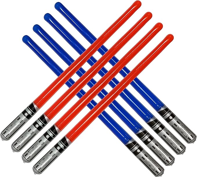 megasumer Pack of 8 Inflatable Light Saber Sword Toys - 4 Red and 4 Blue Lightsabers - Pool, Beach, Party Favors, LARP, Halloween Costume, give Away, Christmas Stocking Stuffer