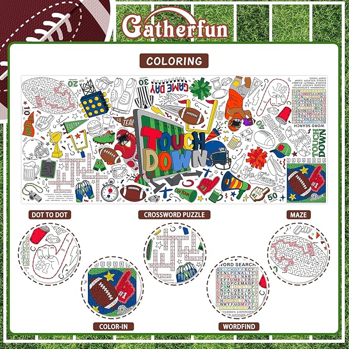 Gatherfun Football Party Giant Coloring Poster - 31.5X 72 Inches - Versatile Classroom Wall Décor & Football Birthday Decorations-Poster or Table Cover for School Parties and Special Events