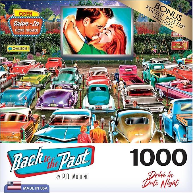 RoseArt - Back to The Past - Drive in Date Night - 1000 Piece Jigsaw Puzzle for Adults